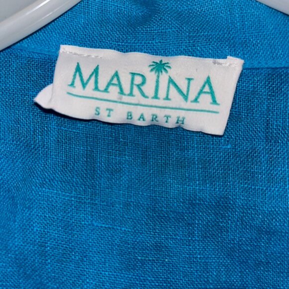 Marina St. Barth Turquoise ocean blue LINEN wrap broderie anglaise maxi dress M - Picture 2 of 3